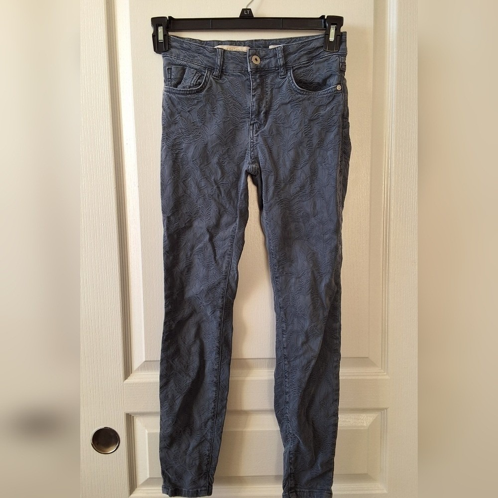 Pilcro High Rise Skinny Petite‎ Blue/Grey Floral Embroidered Pattern size 26